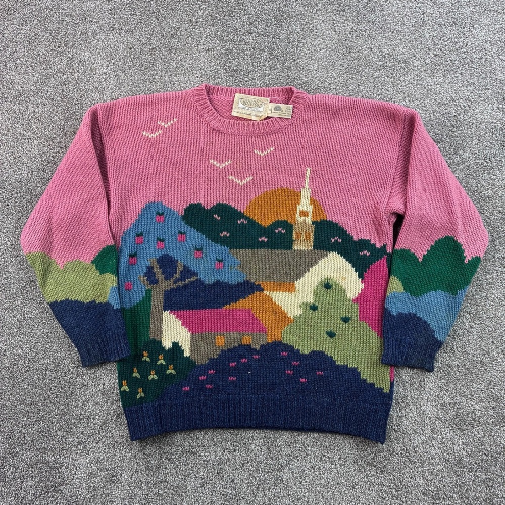 Vintage Susan Bristol Sweater Women 36 Pink Wool Cottage Core Cabin Village 1988